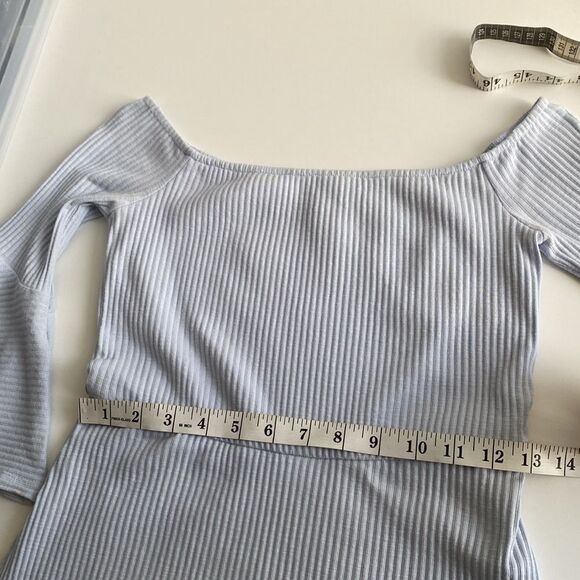 NBD Revolve Seduire Mini Light Blue Dress Off The Shoulder Ribbed Size Small - Picture 11 of 16
